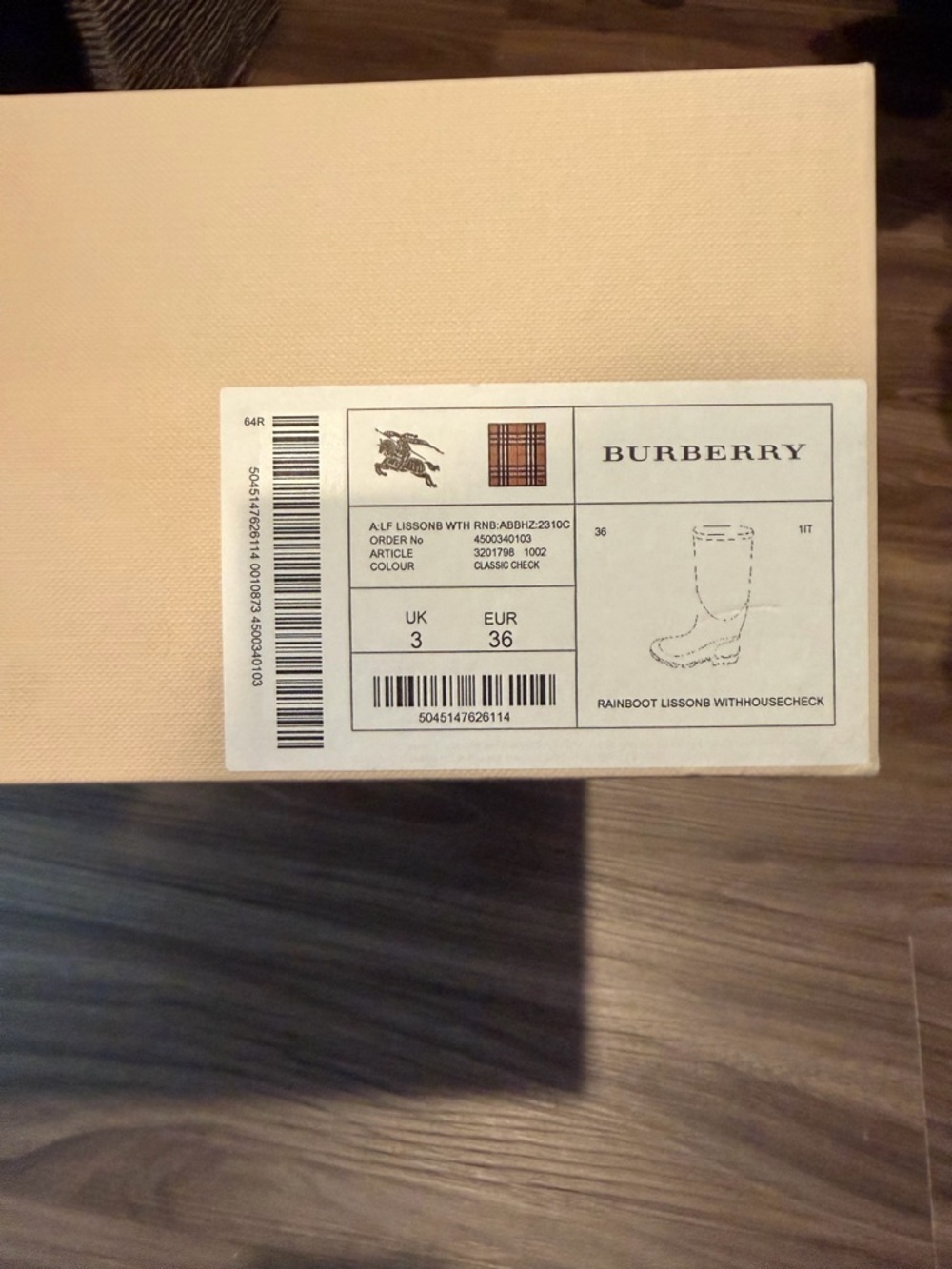 NWB Authentic Burberry Nova Check Plaid Rain Boots Size 6 (36) - Picture 7 of 7